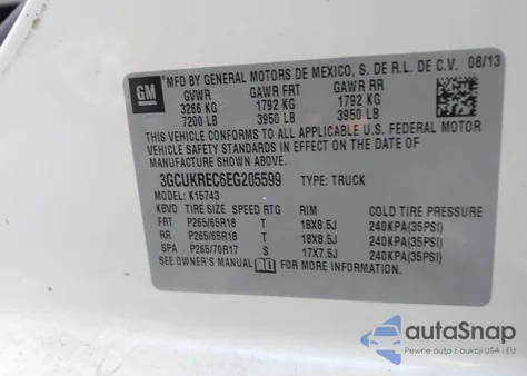 2014 Chevrolet Silverado 1500 1Lt z USA, uszkodzony, nr VIN 3GCUKREC6EG205599